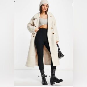 ASOS Boucle Double Breasted Coat Oversized Winter Casual Creme’ Size 6